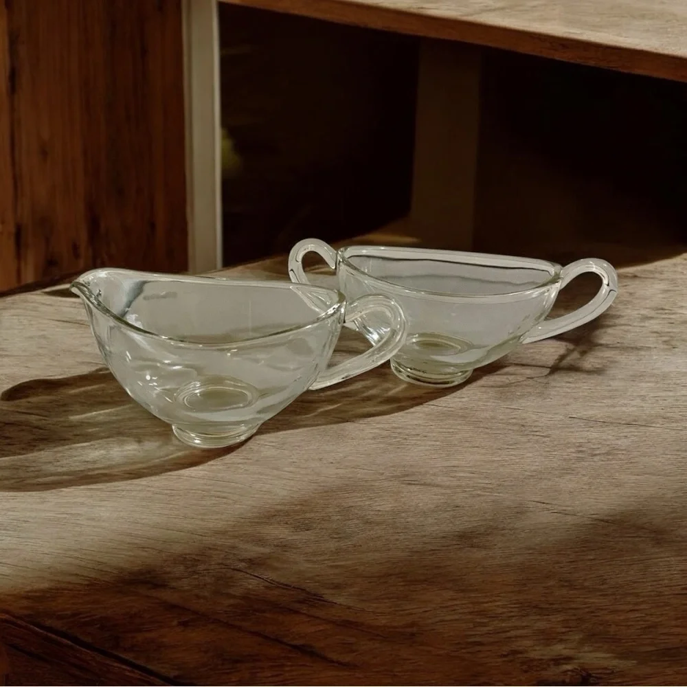 Glass Sugar and Creamer, Clear Glass Scandinavian -Style, Vintage, Very Stylish.